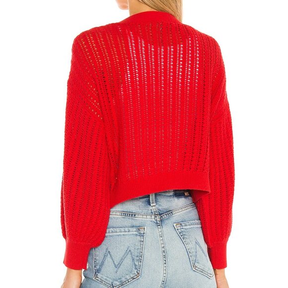 Alice + Olivia Winsor Deep V Slouchy Cardigan Size S Bright Poppy Cotton Wool - Picture 2 of 11